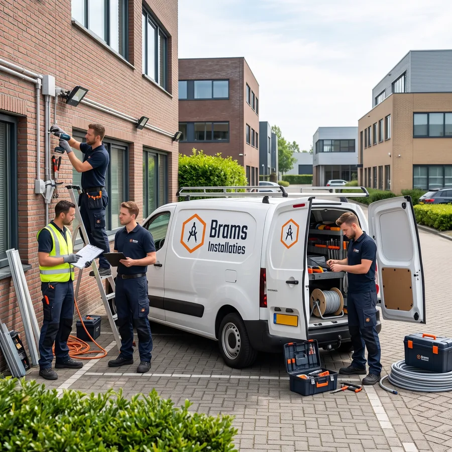 bramsinstallaties-elektriciens-aan-het-werk-op-de-foto-zijn-vier-mannen-in-werkkleding Elektricien