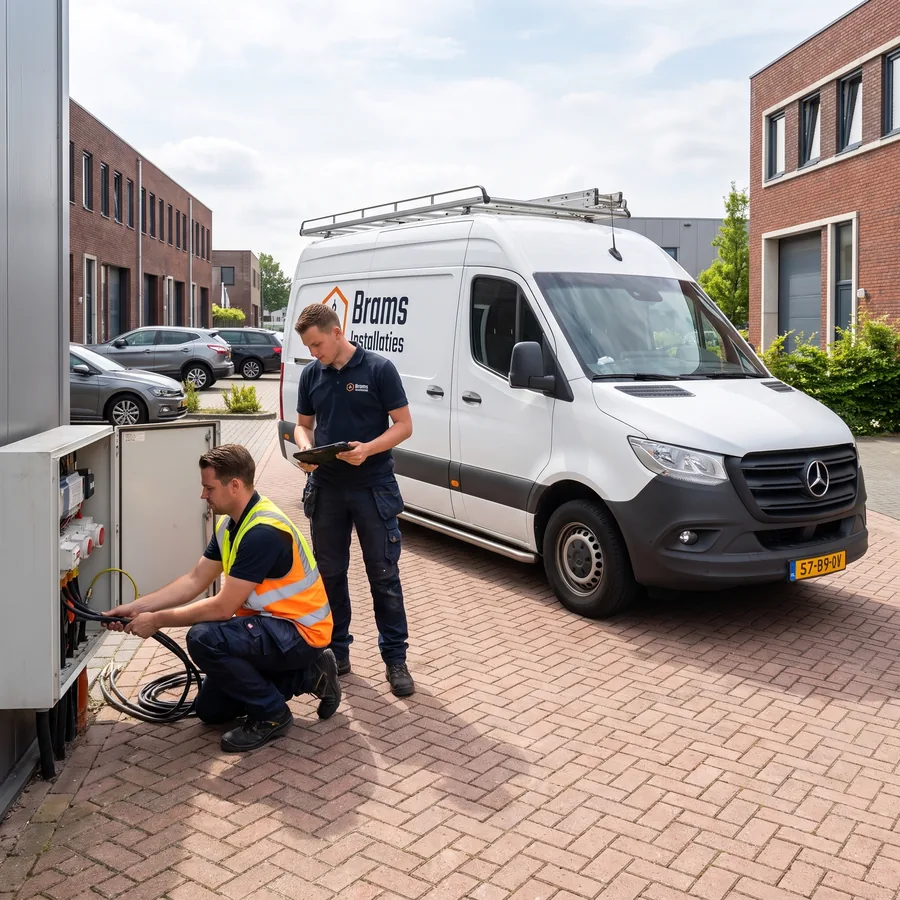 bramsinstallaties-elektriciens-aan-het-werk-twee-medewerkers-werken-aan-een-elektrisch Elektricien