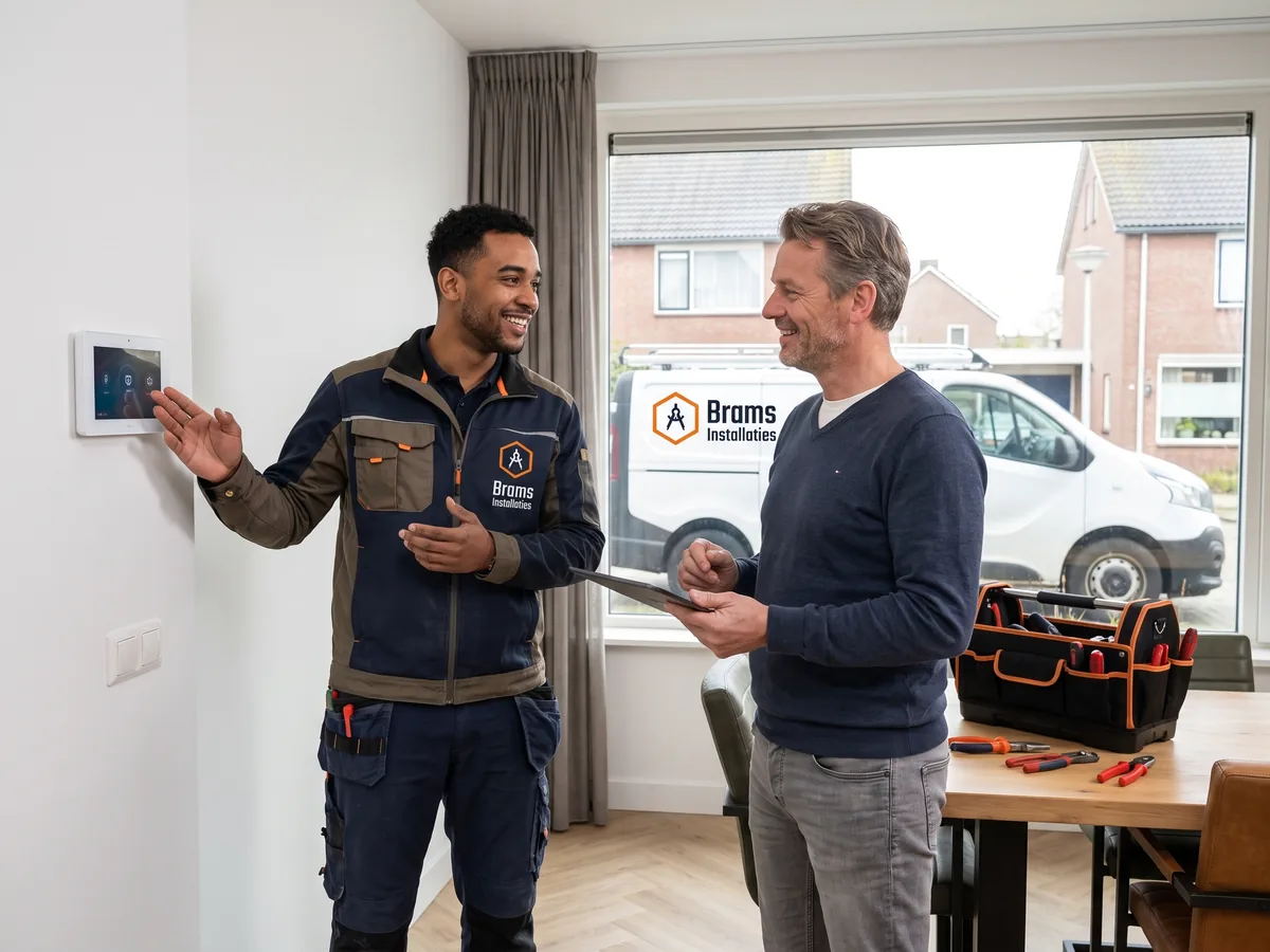 brams installaties elektricien teamfoto installatie twee mannen staan binnen een in ee