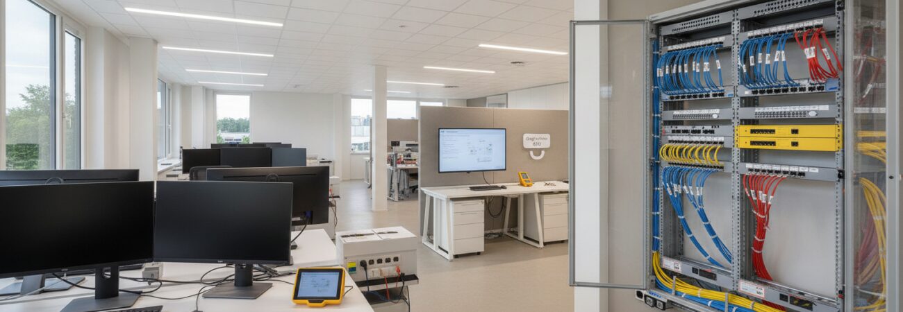 Bij Bram Installaties ontwerpen en bouwen wij het kabeltracé in de productiehal met kabelgoot, ladderbaan en railkoker busbar, zodat stroom en data veilig lopen. Wij plaatsen hoofdverdeler en onderverdeler, rekenen spanningsval en selectiviteit, borgen EMC, zetten aardingsrail en brandwerende doorvoeren, en kiezen routehoogte langs kraanbaan volgens NEN 1010 en NEN 3140. Van machineaansluitingen, voedingskabels en [&hellip;]